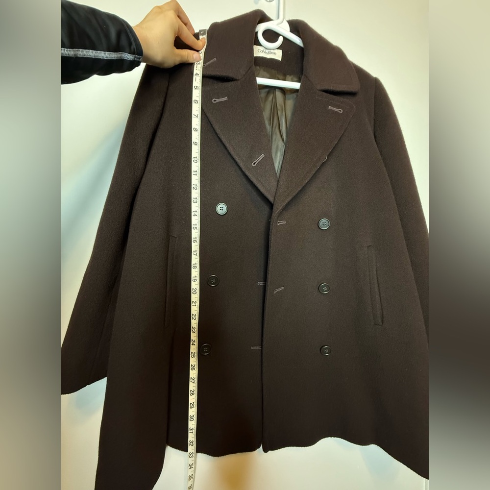 Calvin Klein Women's 100% Wool Double-Breasted Peacoat -Chocolate Brown - Picture 12 of 14